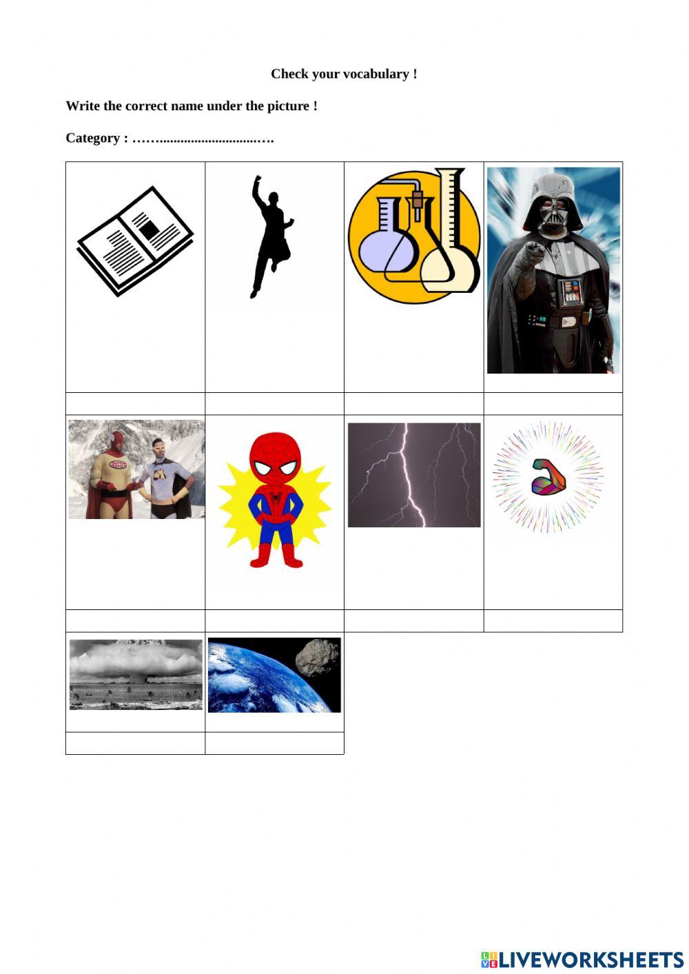 Superhero vocabulary - test 3
