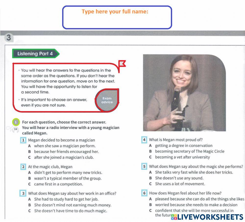 PET Listening practice Part 4