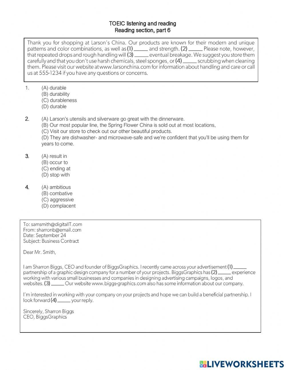 TOEIC L&R, Reading part 6