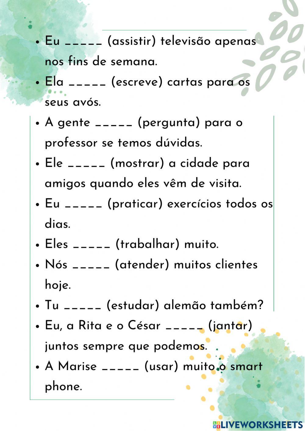 Presente do indicativo - verbos regulares