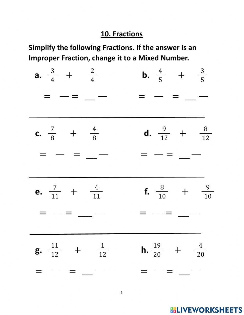 Addition and Subtraction of Fractions 2