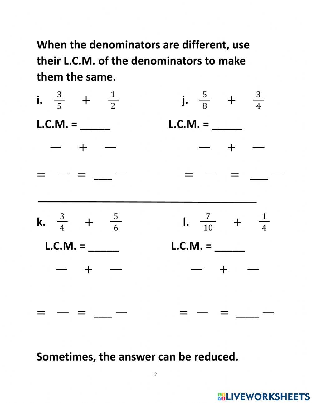 Addition and Subtraction of Fractions 2