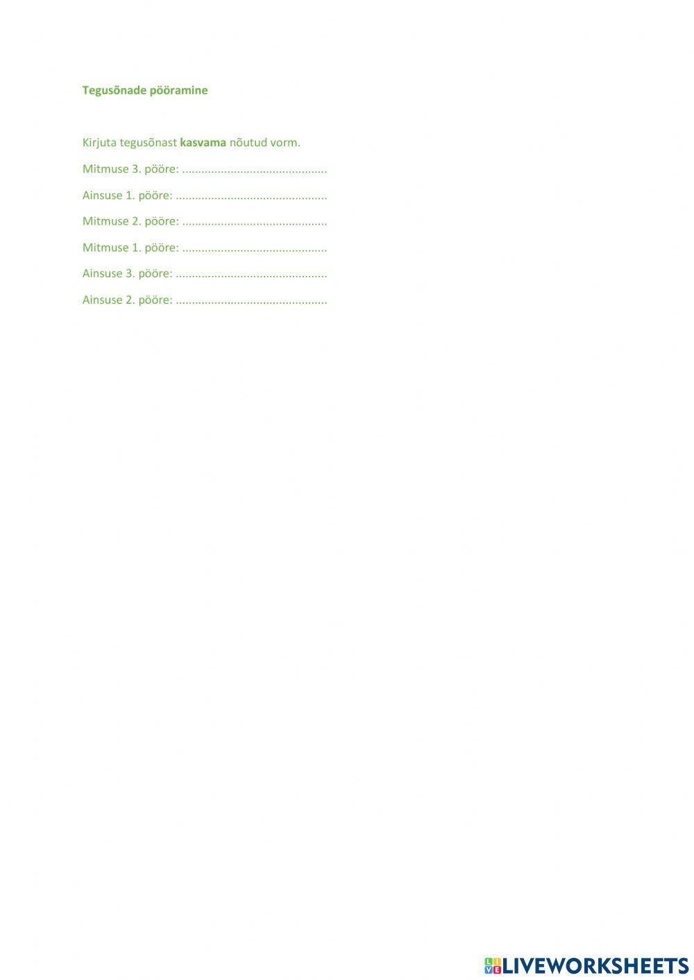 Tegusõnade pööramine, 4. klass