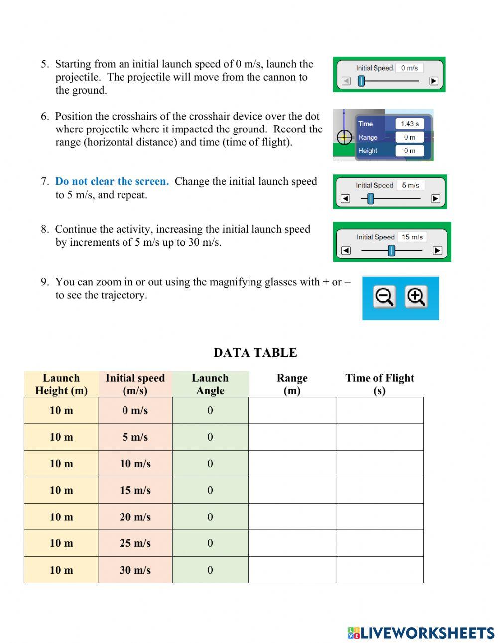 PHET Projectile Motion Simulation Part 1