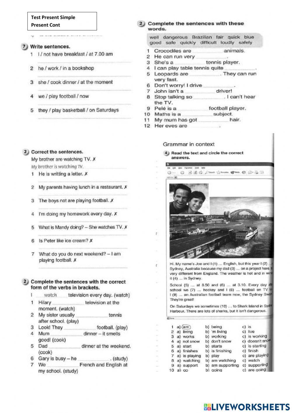 Present Continuous Present simple adverbs of manner