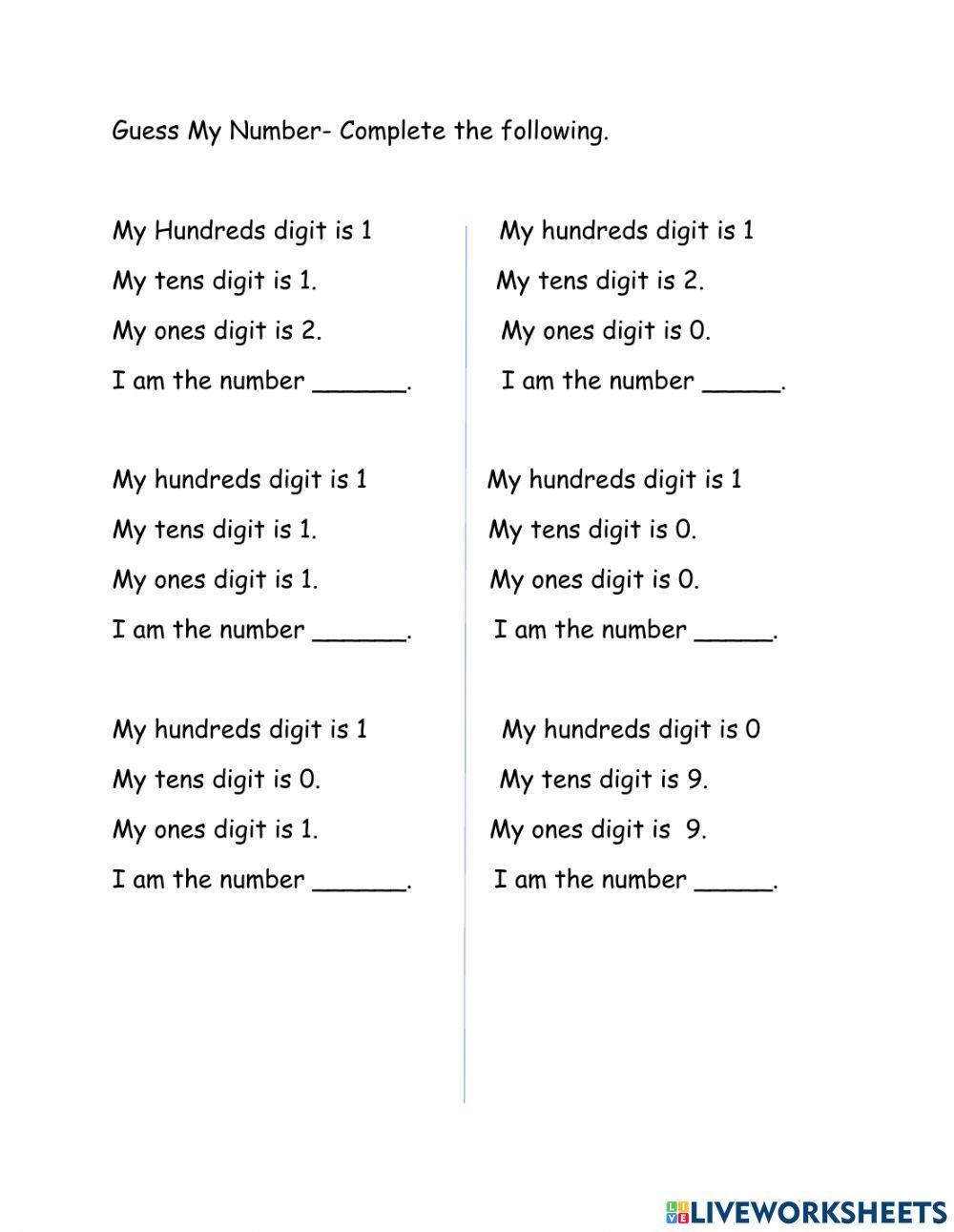 Guess My Number- Digit Values HTO