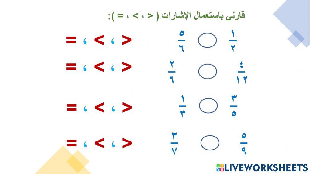 مقارنة الكسور الاعتيادية