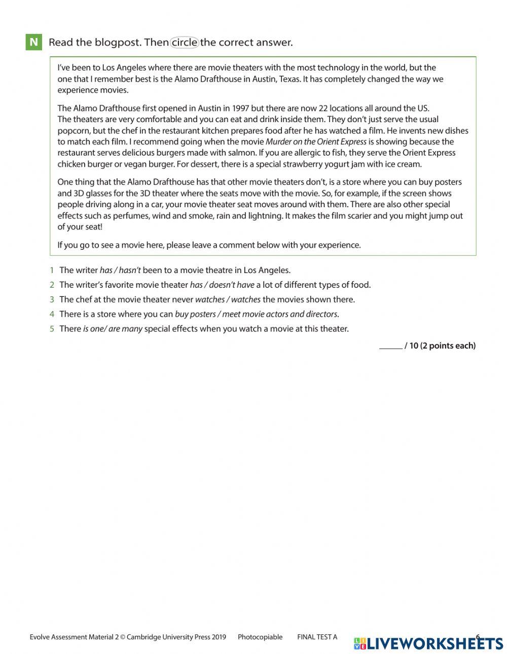 EVOLVE 2 - Final Test