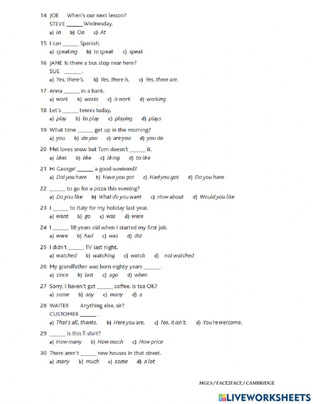 PLACEMENT TEST online exercise for | Live Worksheets