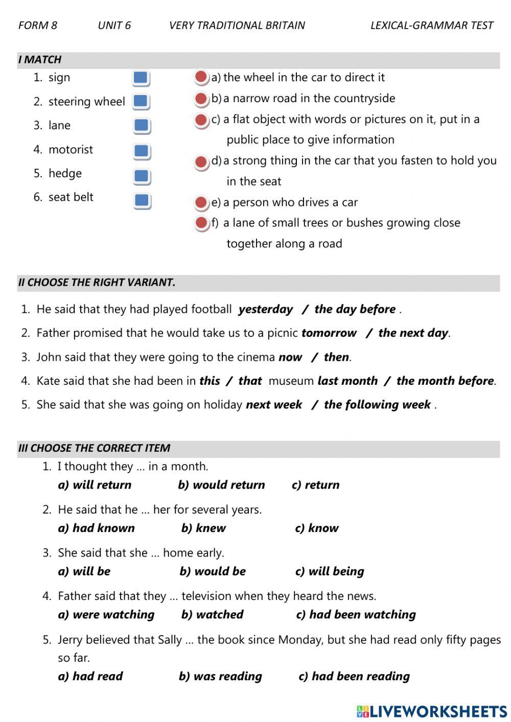 Very Traditional Britain TEST UNIT 6