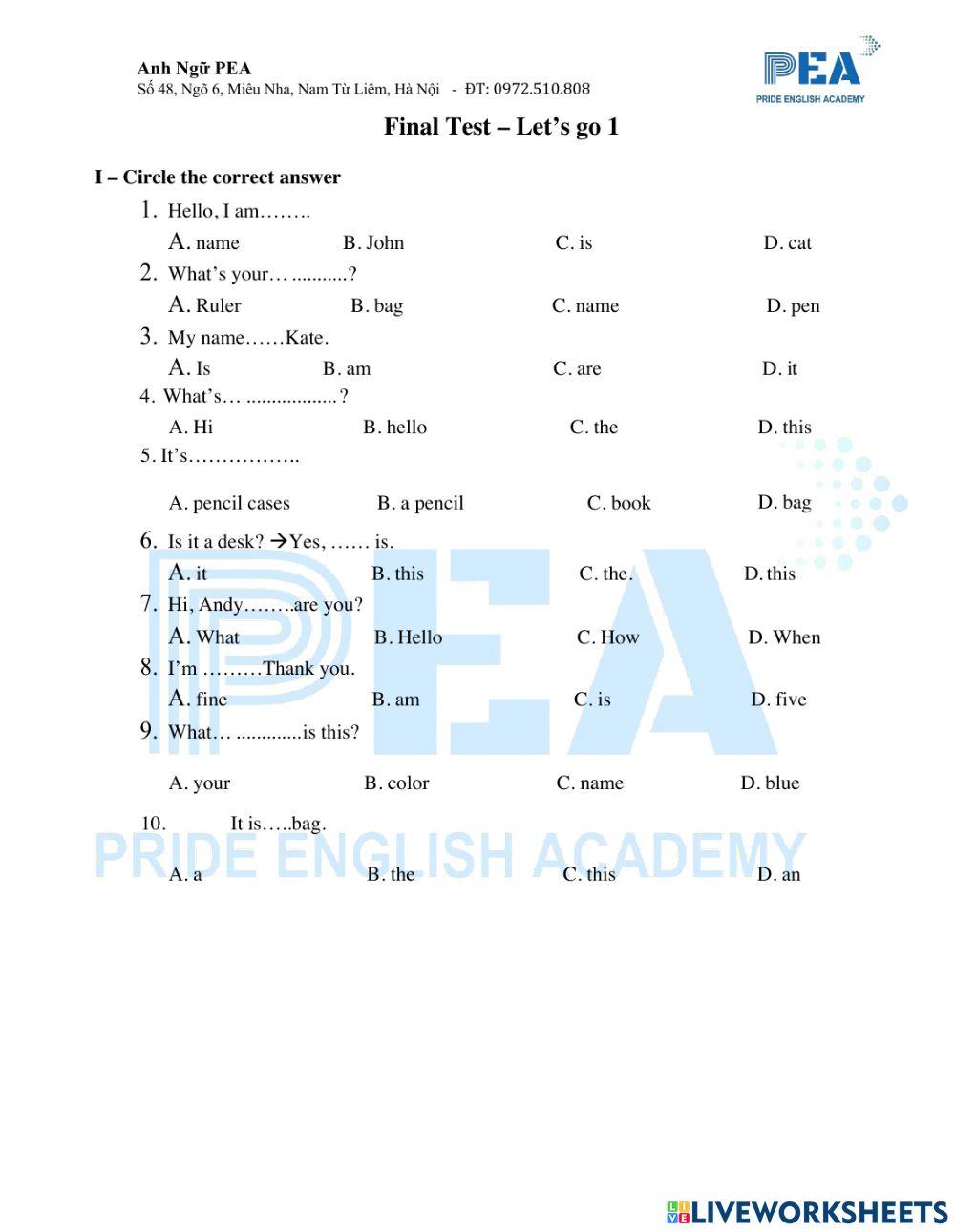 Test 1.  Let's go 1 - Final test