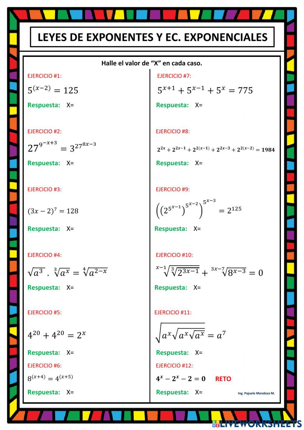 Leyes de exponentes ecuaciones exponenciales