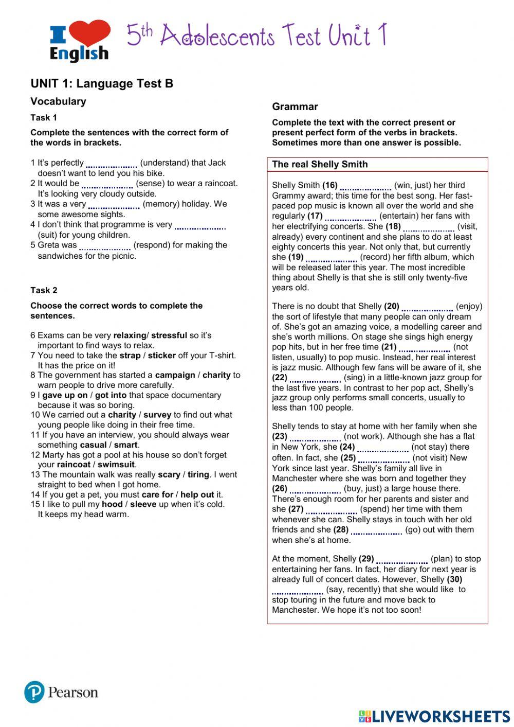 B1 plus Test Unit 1 B1 plus Test Unit 1
