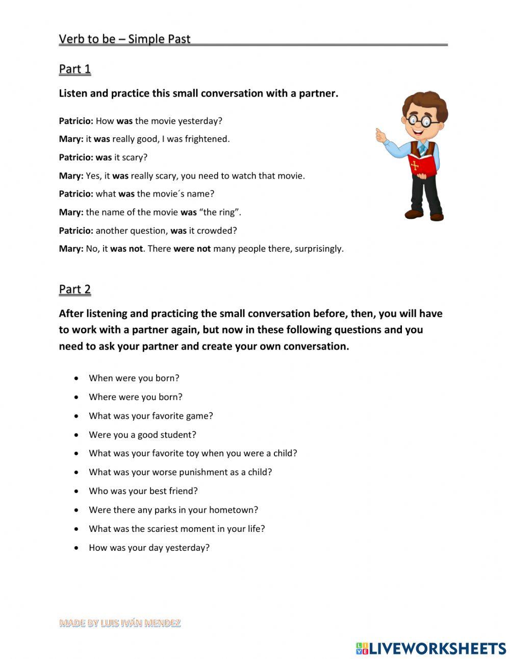 Statements and questions with the past of be