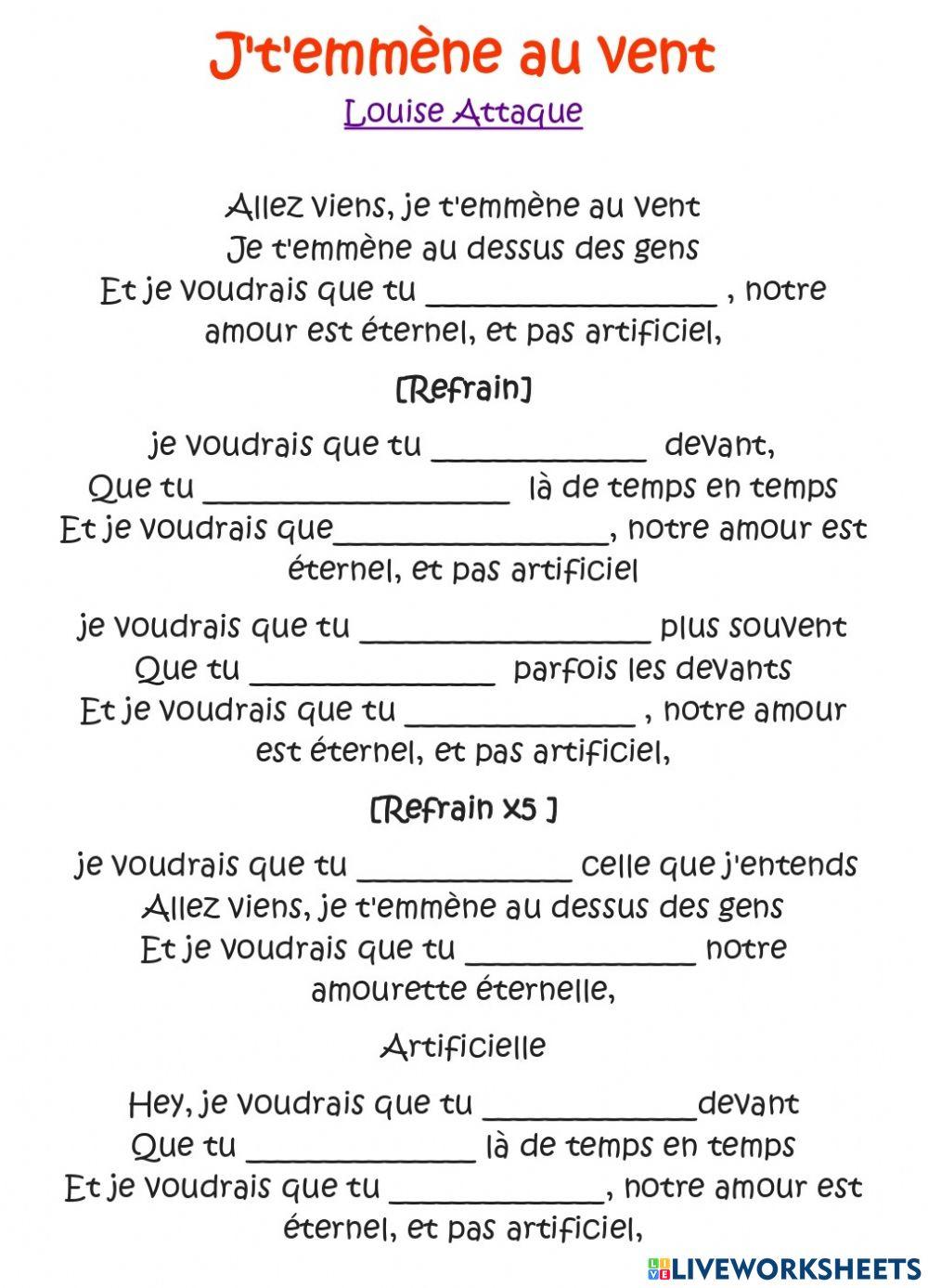 Chanson : J't'emmène au vent