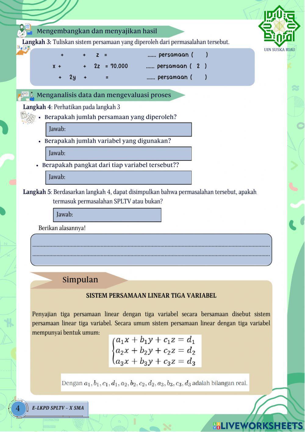 E-LKPD 1 Konsep SPLTV