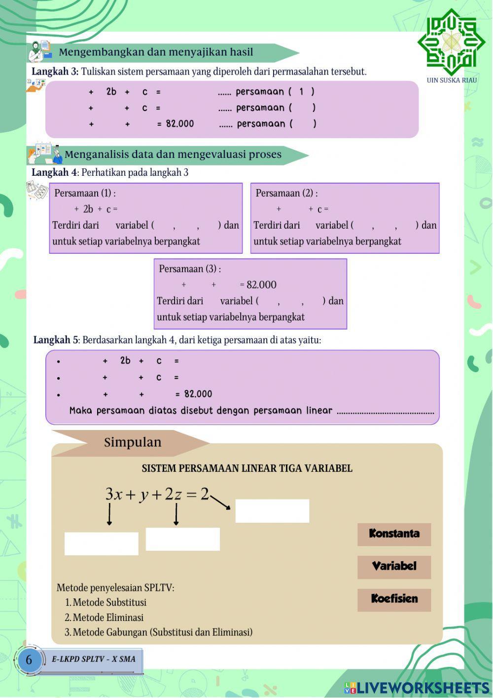 E-LKPD 1 Konsep SPLTV