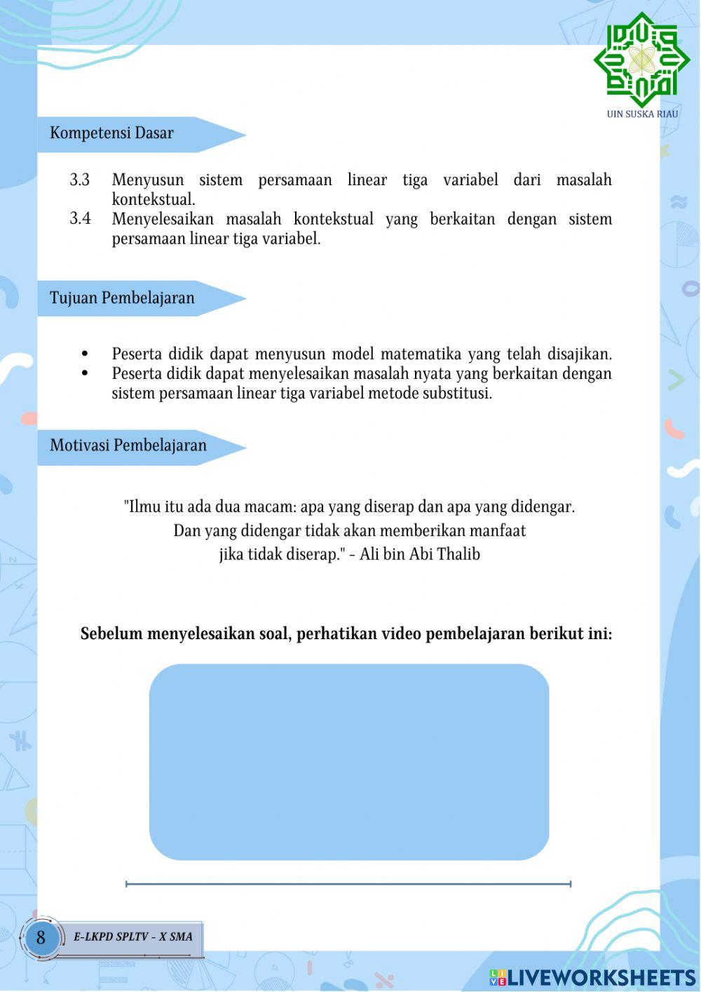 E-LKPD 2 Metode Substitus SPLTV