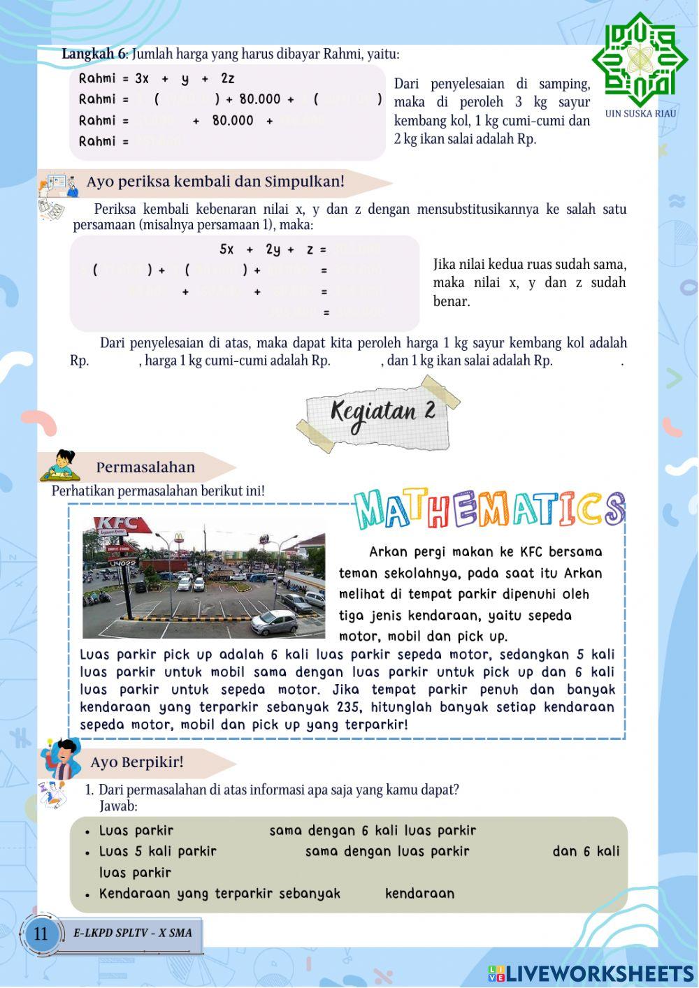 E-LKPD 2 Metode Substitus SPLTV