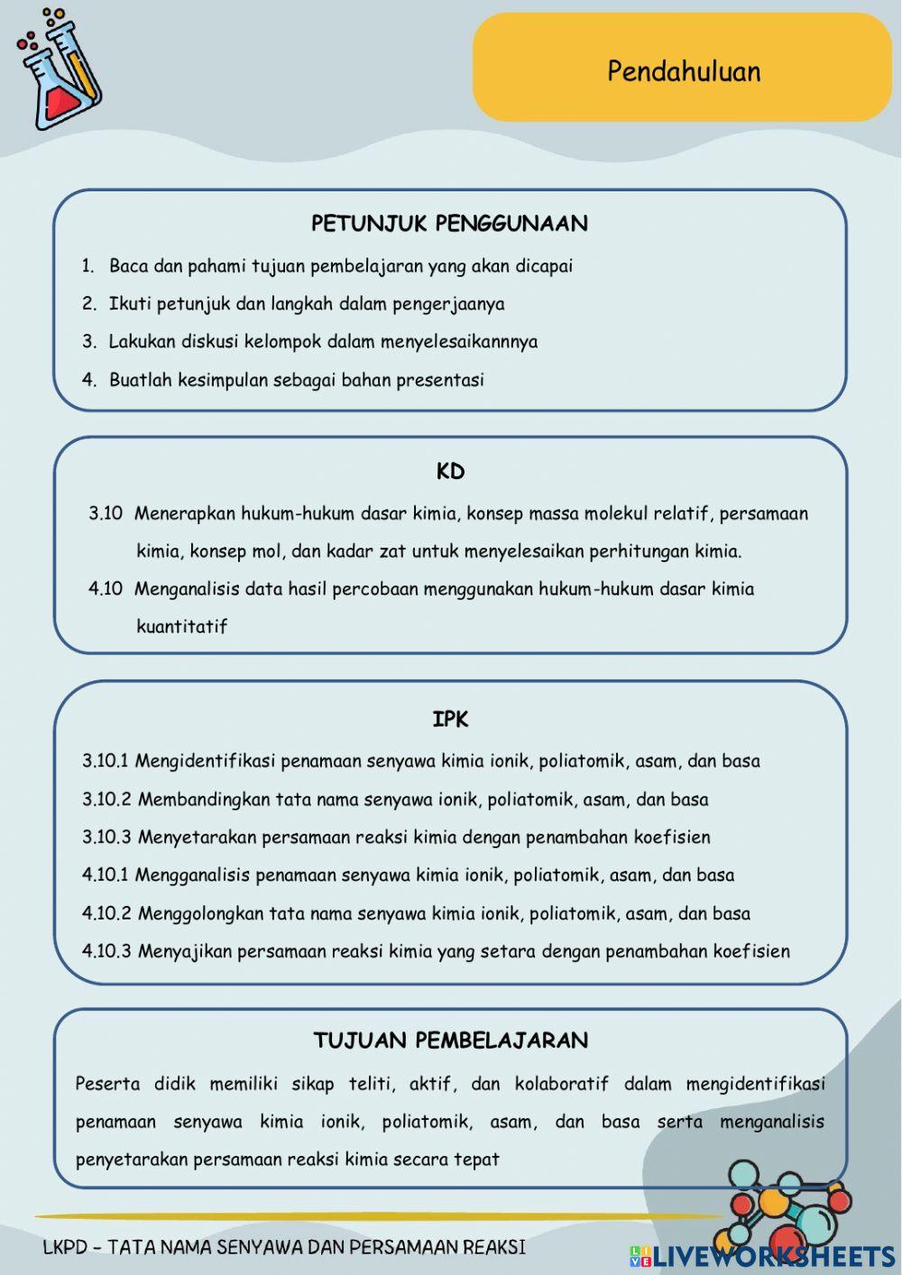 Tata nama senyawa kimia dan persamaan reaksi kimia