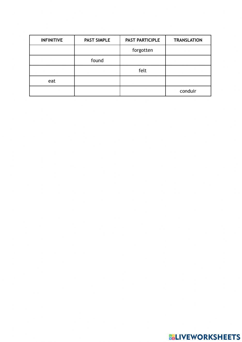 Irregular Verbs Test 8