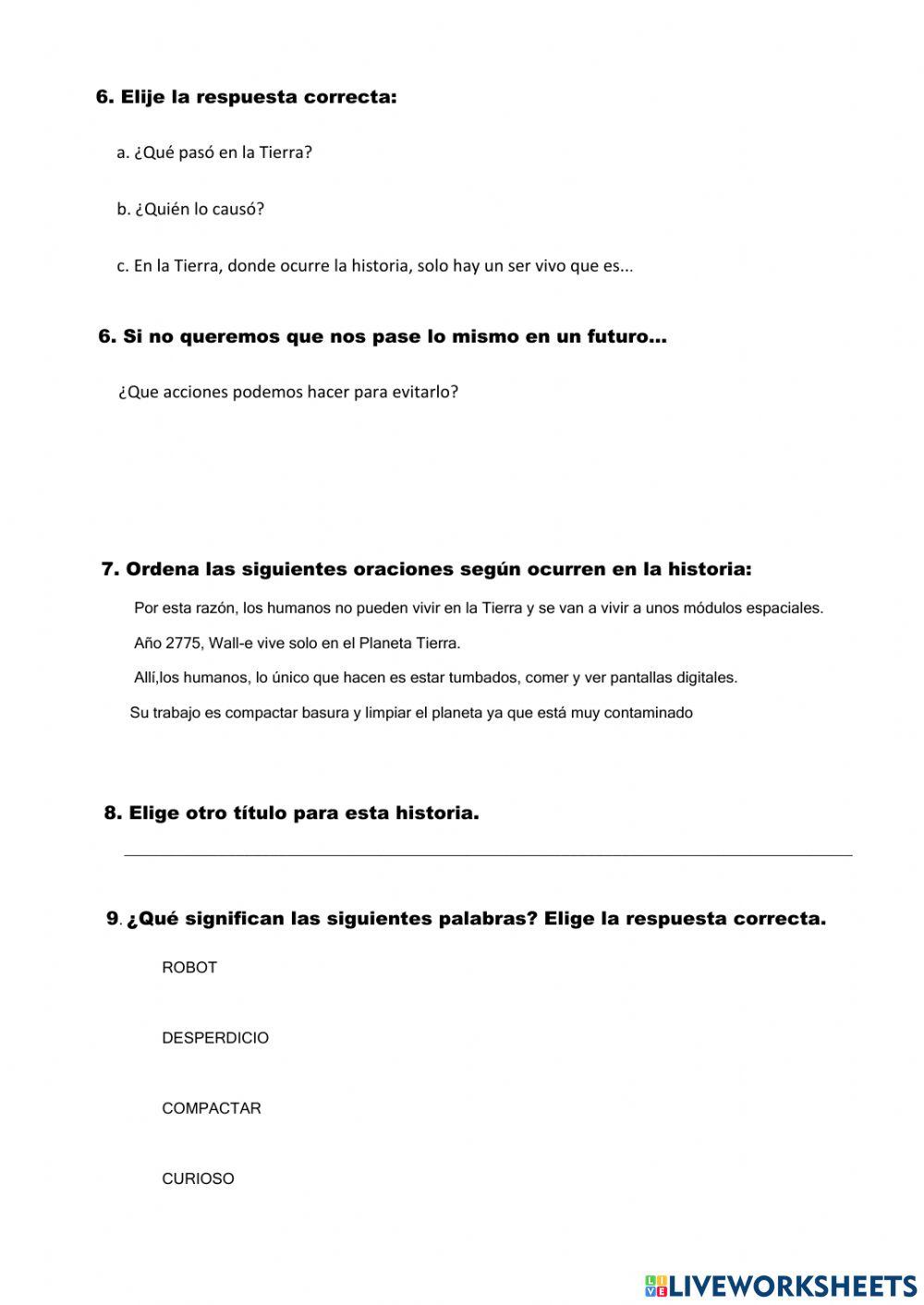 Comprensión lectora Wall-e