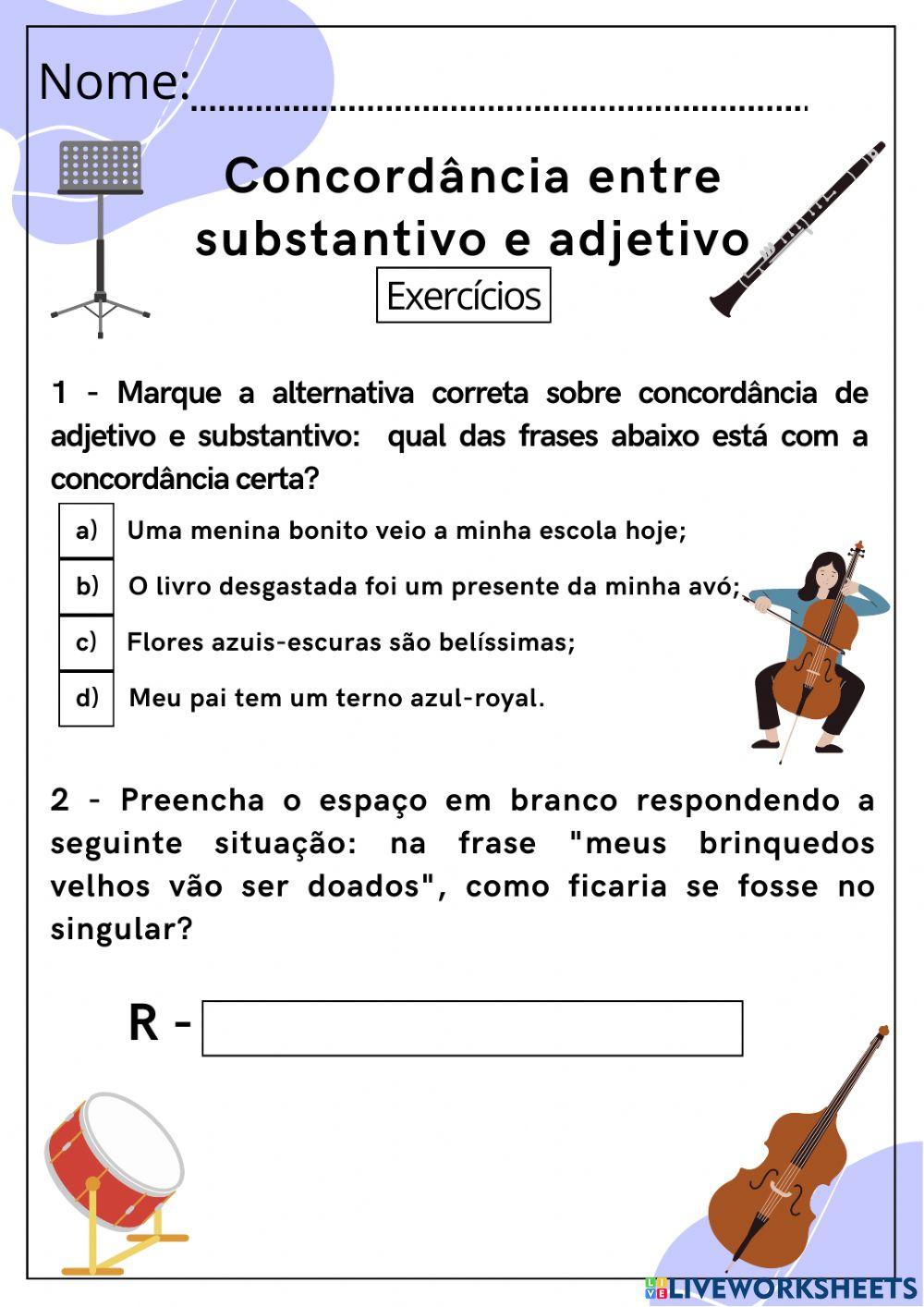 Concordância entre adjetivo e substantivo