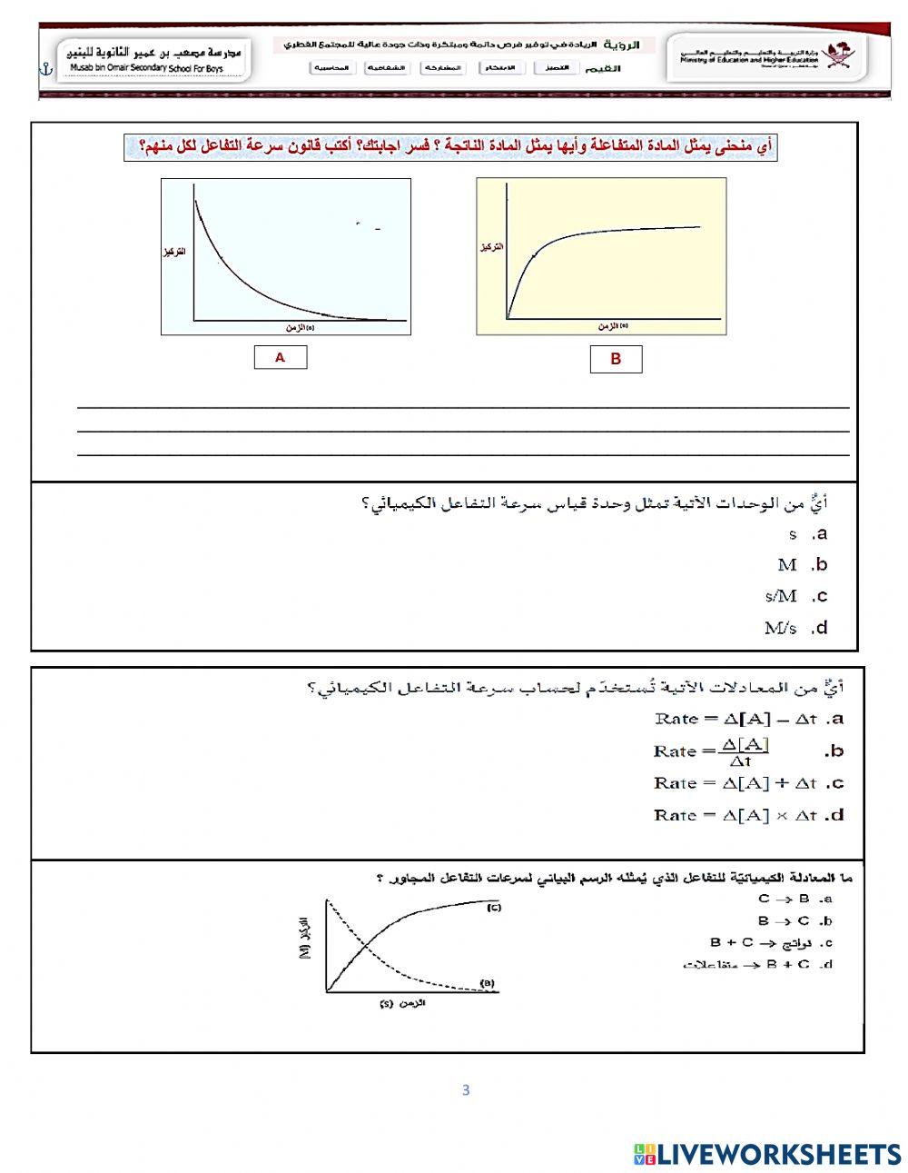 مراجعة سرعة التفاعل الكيميائي والعوامل المؤثرة على سرعة التفاعل الكيميائي