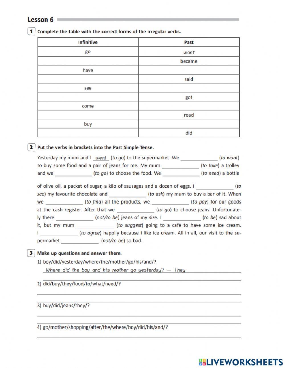 Shopping. Past Simple (6 form)