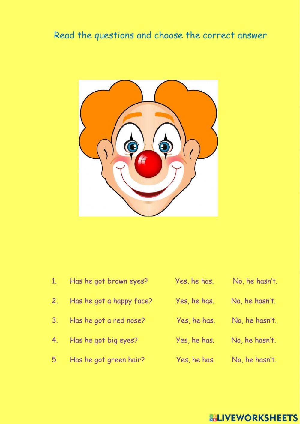 The clown's face