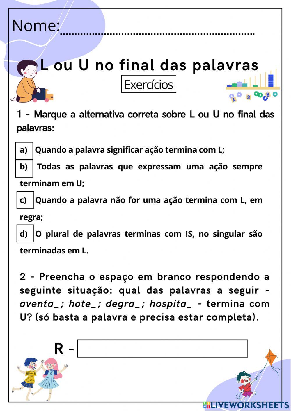 L ou U no final das palavras