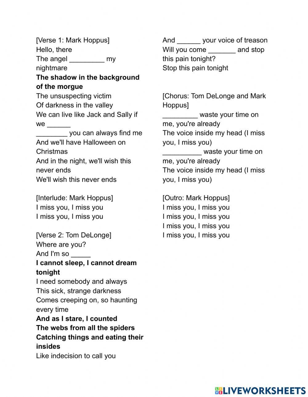 2296929 | I Miss You - Lyrics (Blink-182) | PEDRO LUCAS