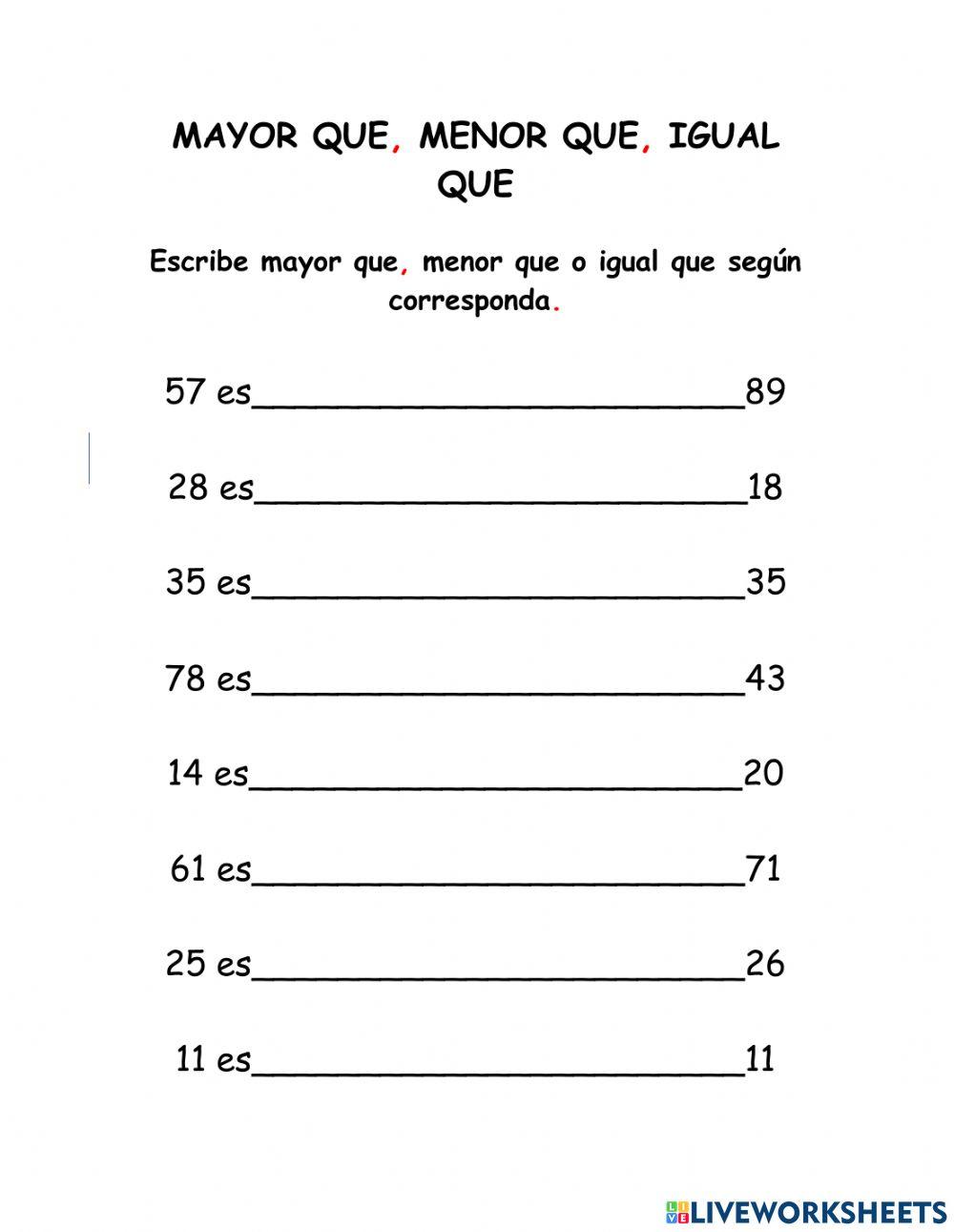 Mayor, menor o igual