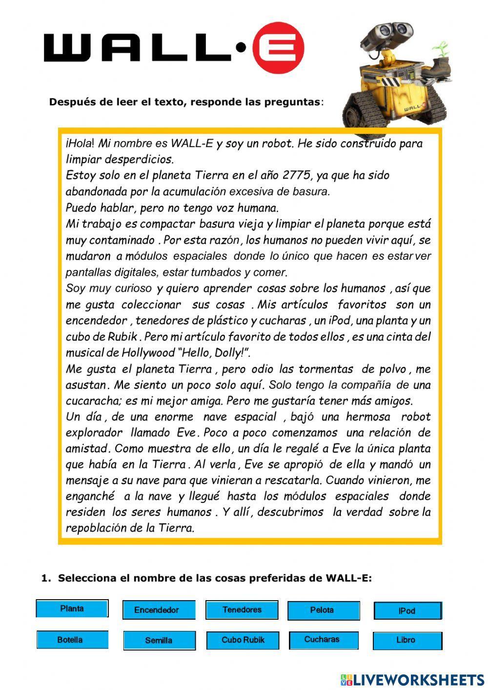 Comprensión lectora Wall-e