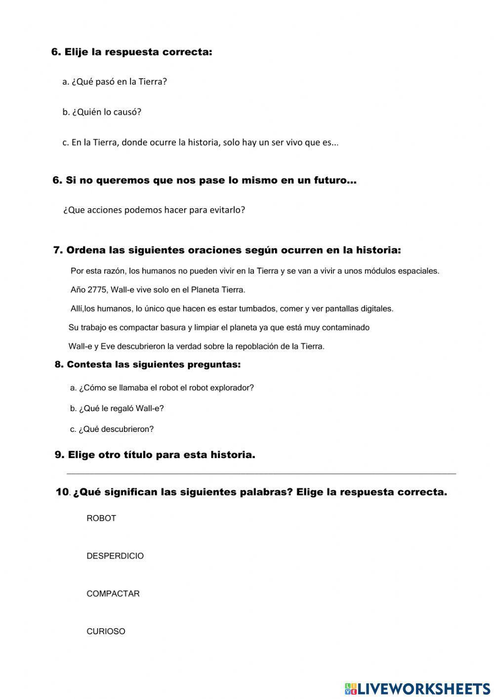 Comprensión lectora Wall-e