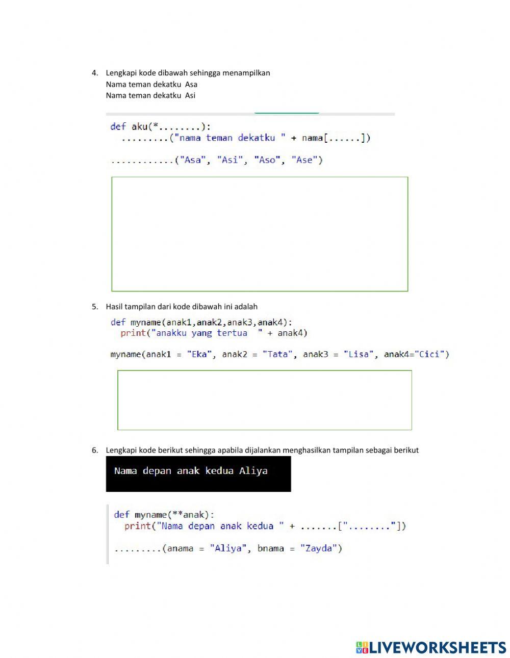 Quis Fungsi Python worksheet | Live Worksheets