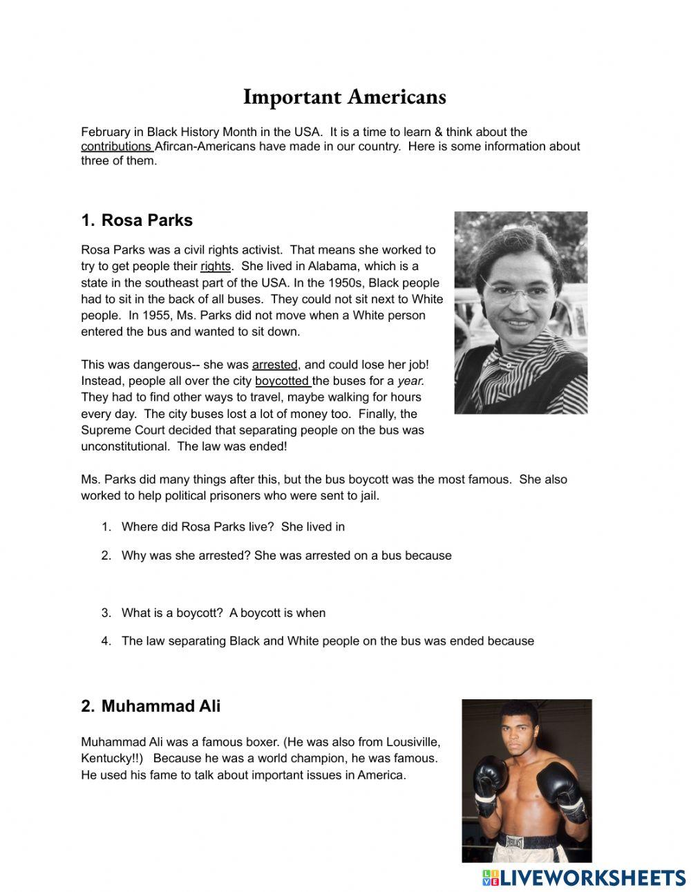 Black history month- reading comp (3 bios)