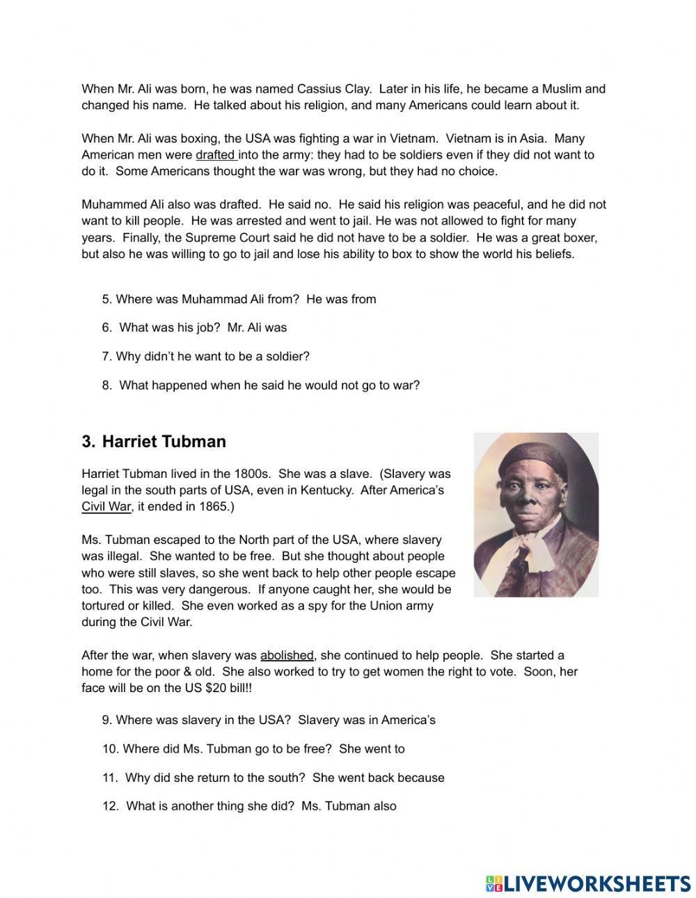 Black history month- reading comp (3 bios)