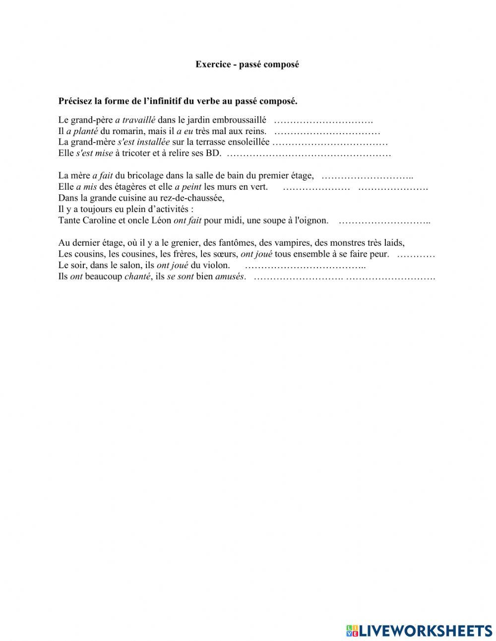 Passe compose exercice