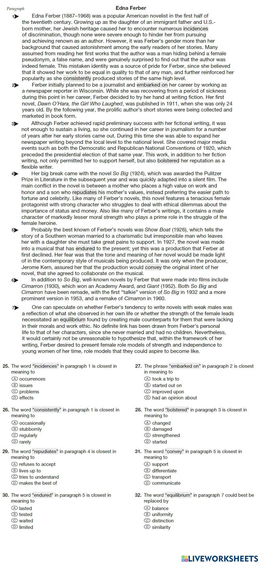 TPC1 reading skills vocabulary questions passage 4