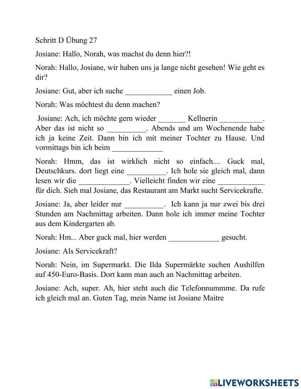 Lektion 6 - AB - Übung 27