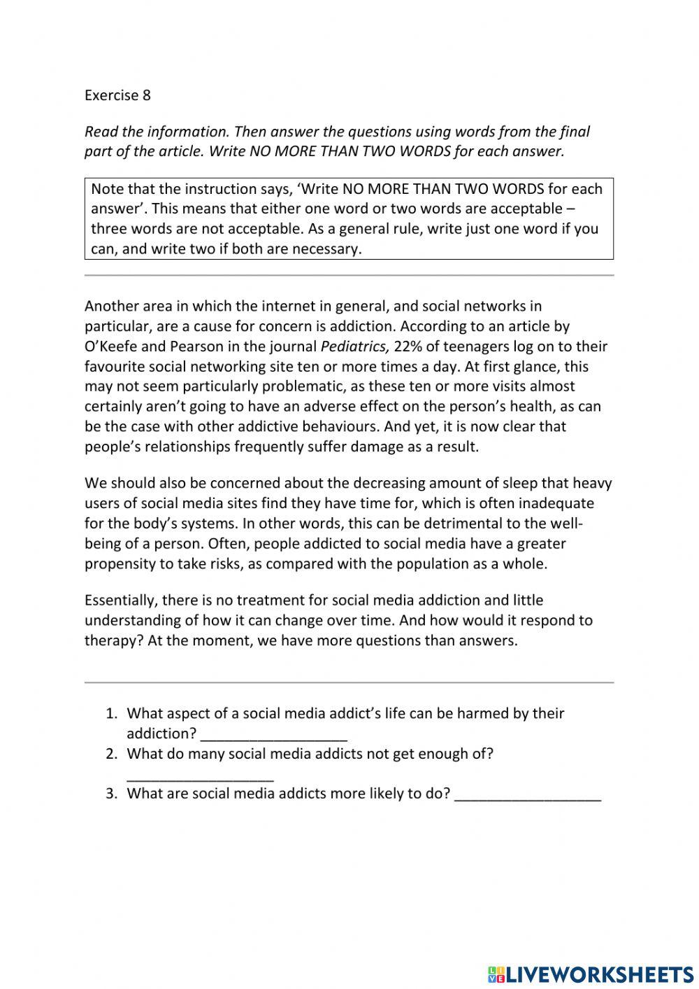 IE3, Unit 7, Reading, Exericse 8