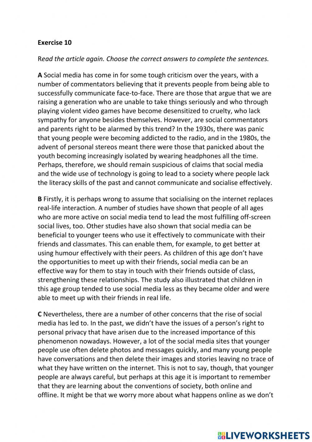 IE3, Unit 7, Reading, Exercsie 10