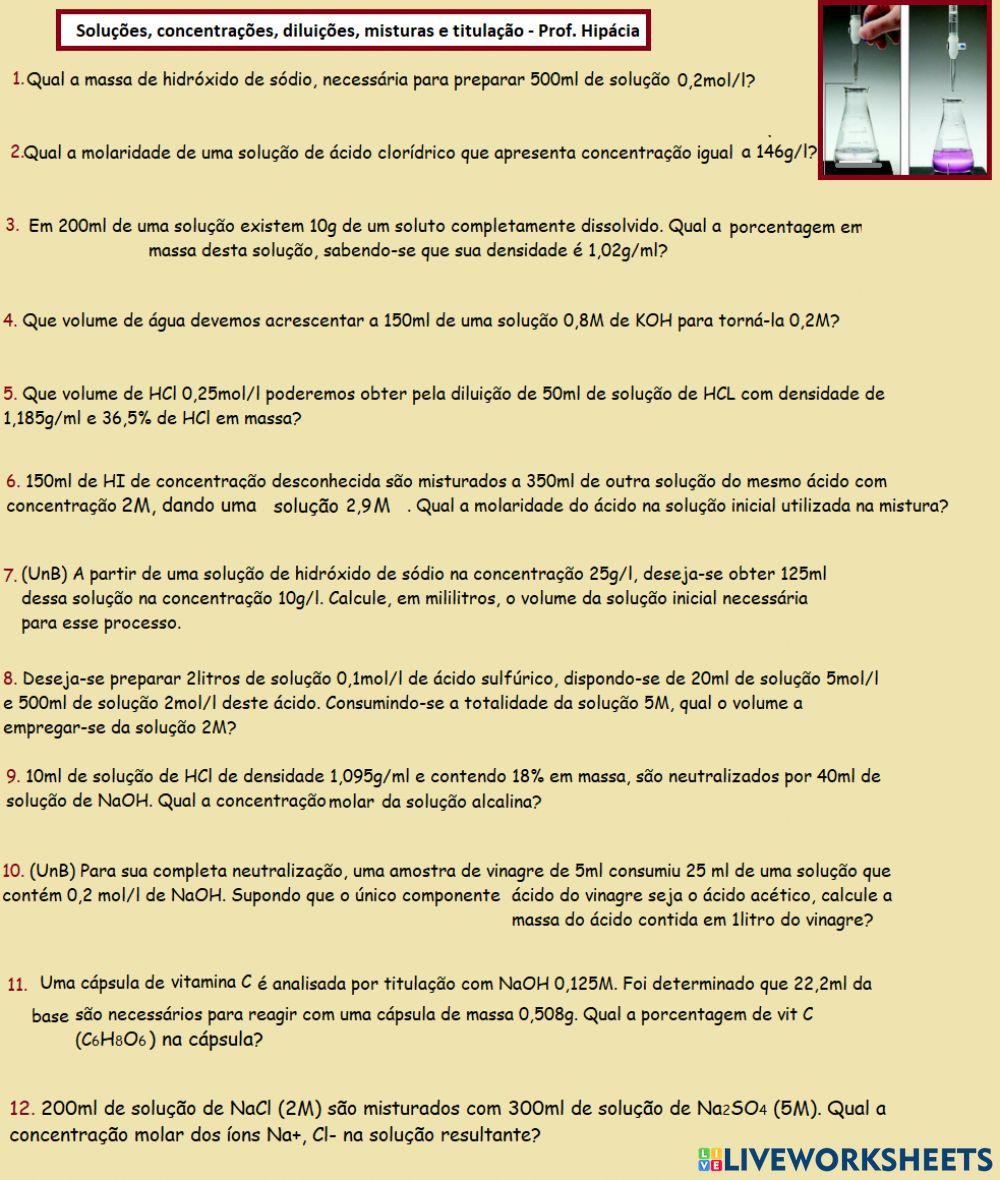 Concentração de soluções e Titulação