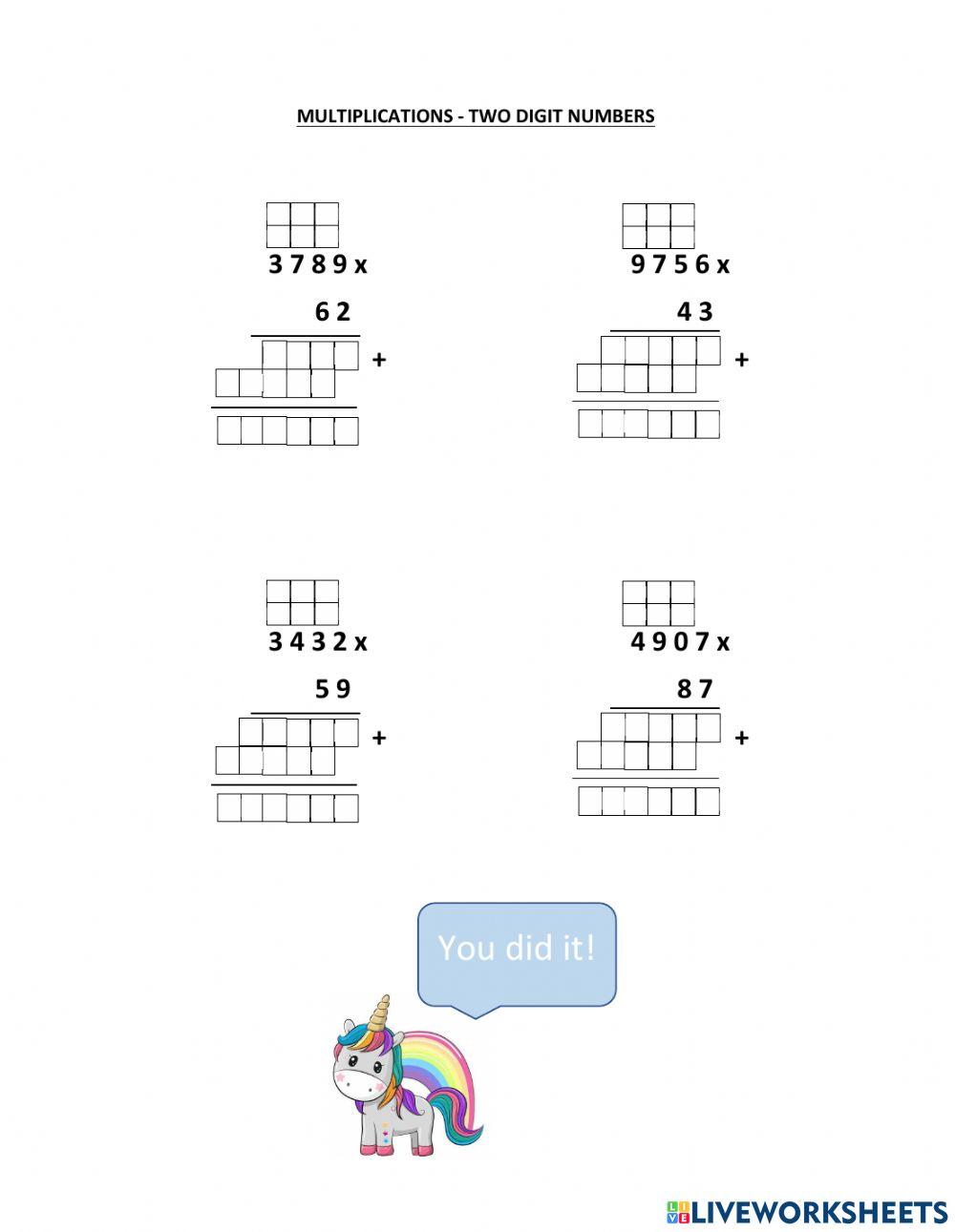 Two digit numbers Multiplication Two digit numbers Multiplication