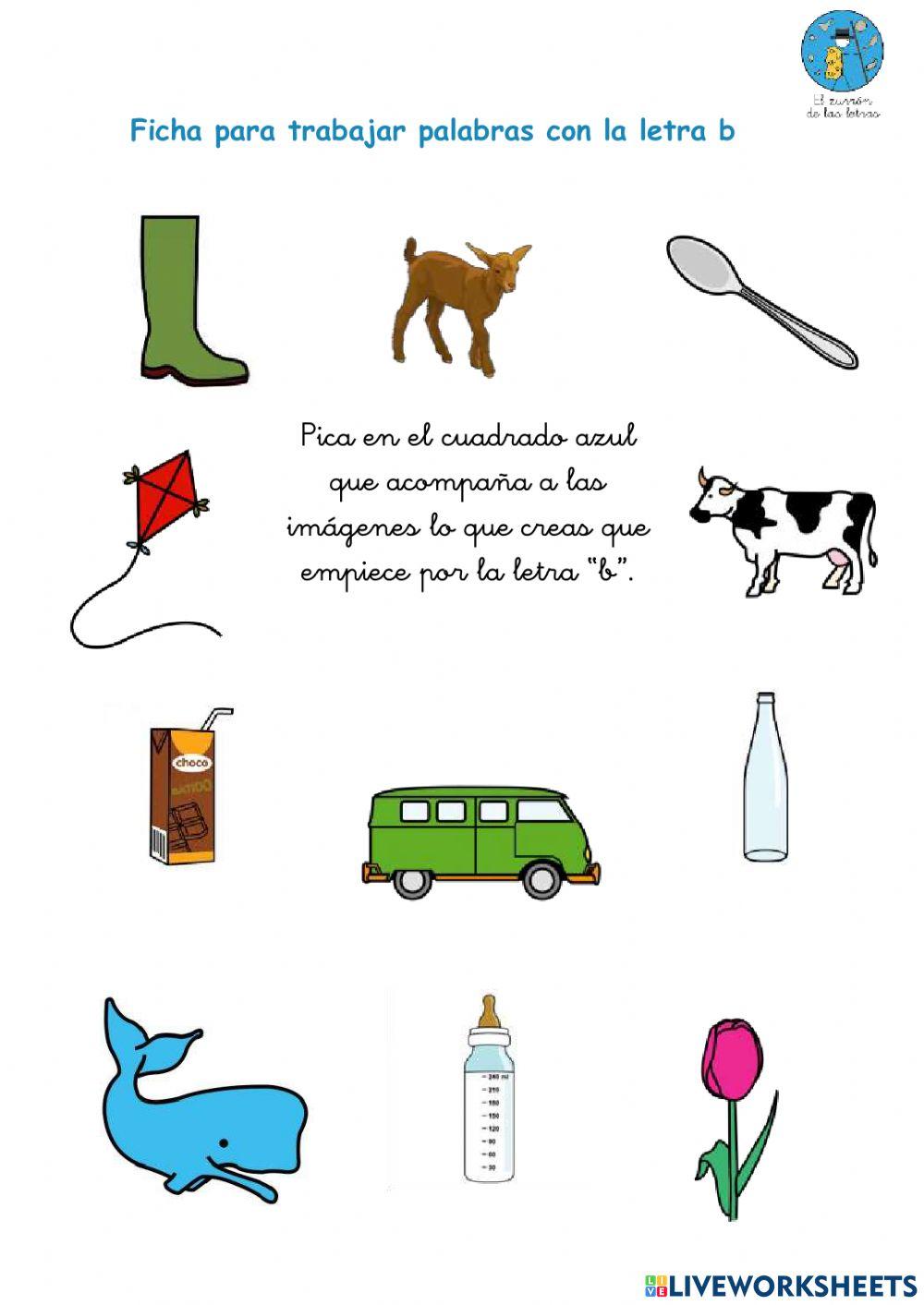 Ficha interactiva para trabajar palabras con la letra b