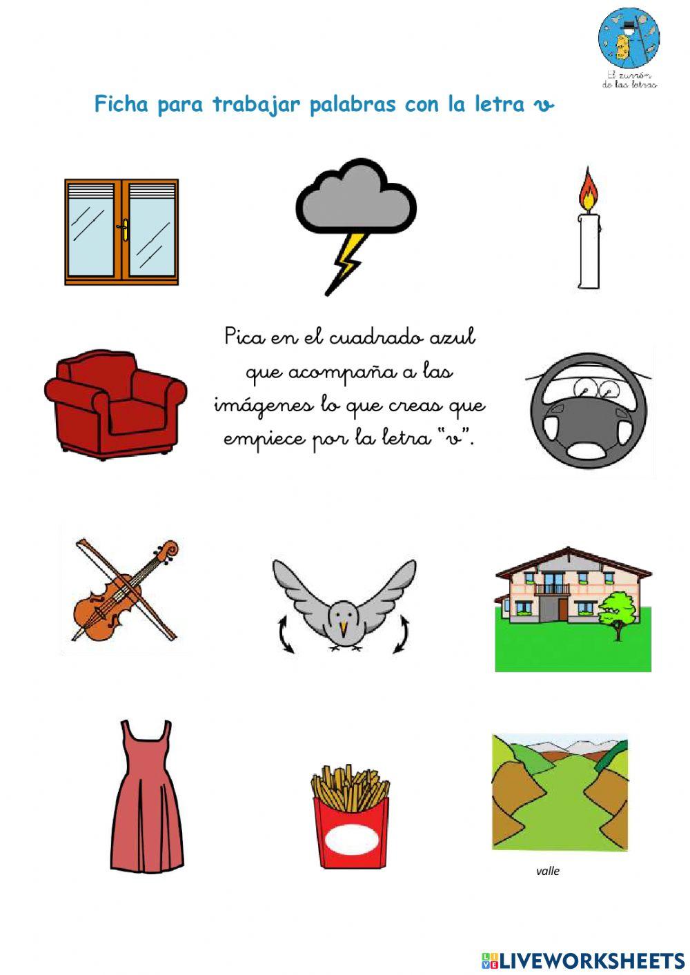 Ficha interactiva para trabajar palabras con la letra v