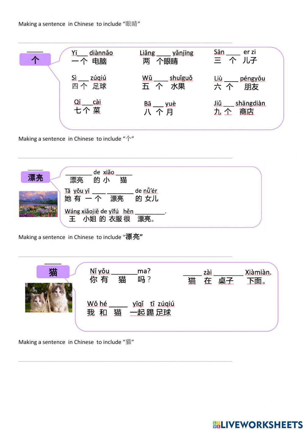 HSK 2 Lesson 1 text 4 worksheets A