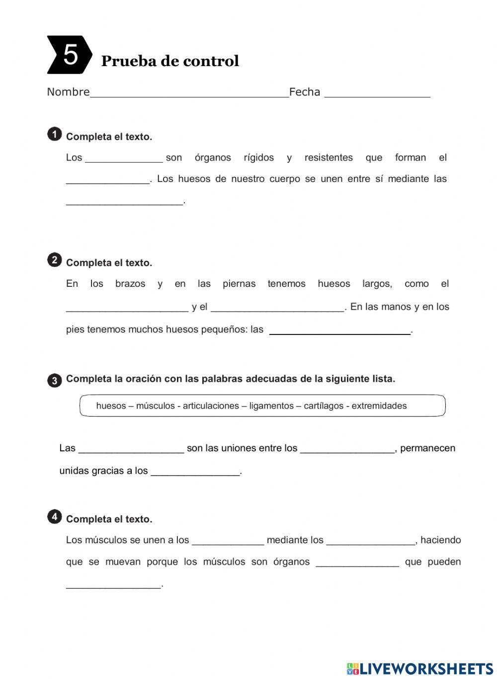 Prueba de control El aparato locomotor