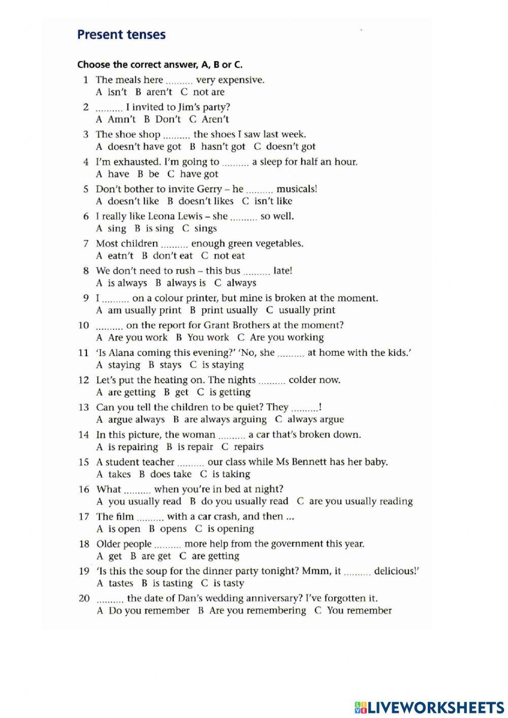 Grammar: present simple and continuous